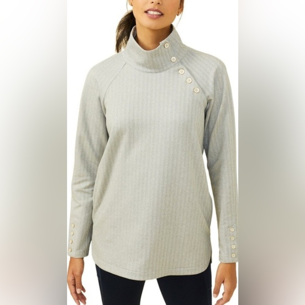 J McLaughlin Marisa grey herringbone funnel neck shirt